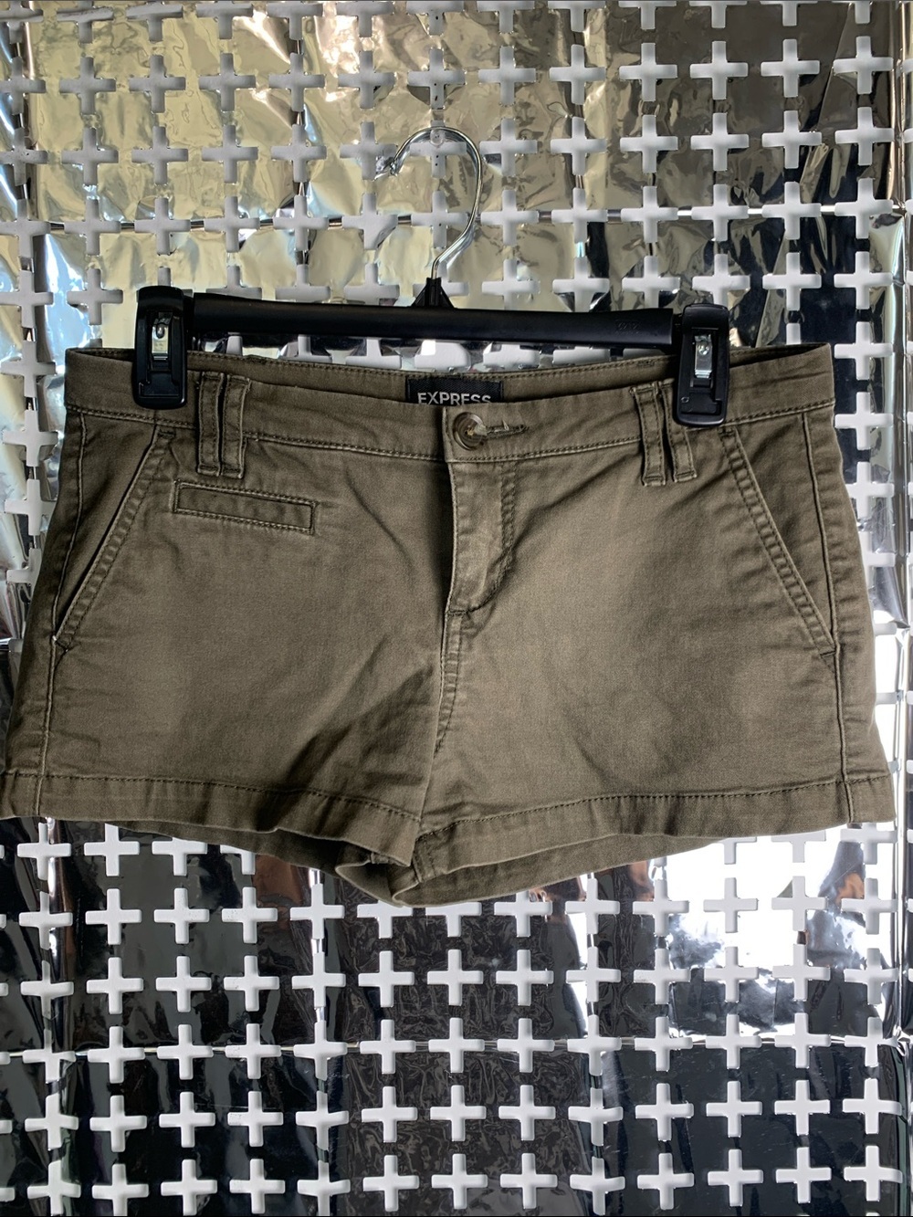 Express Olive Green Cotton Blend Mini Jean Shorts